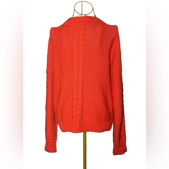 Cabi Orange Cable Knit Button Front Cardigan Sweater w/ Colorful Placket, Large - Picture 5 of 16